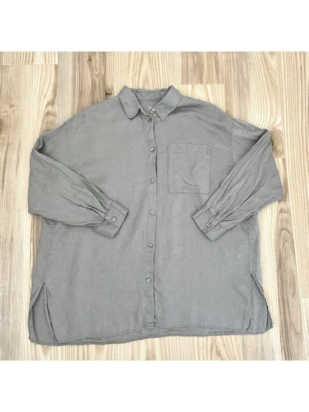 MUJI 100% Linen Oversized Relaxed Button Front Long Sleeve Shirt Tan size M/L